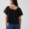 Blusa holgada de cuello cuadrado con ribete de encaje