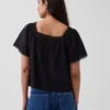 Blusa holgada de cuello cuadrado con ribete de encaje