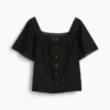 Blusa holgada de cuello cuadrado con ribete de encaje