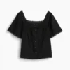 Blusa holgada de cuello cuadrado con ribete de encaje