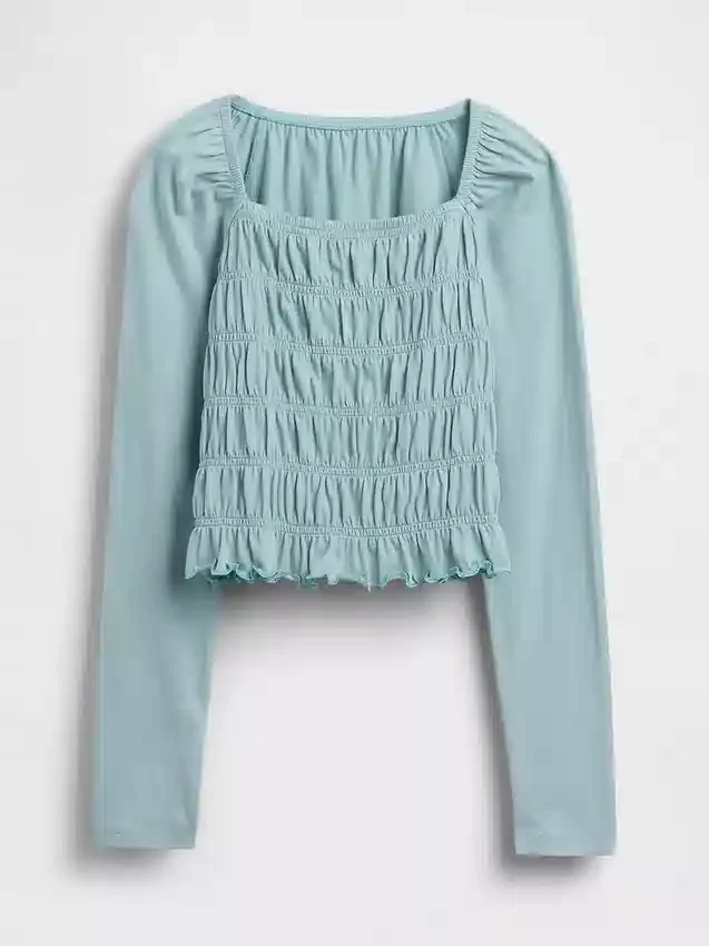 Blusa infantil con cuello cuadrado y fruncido