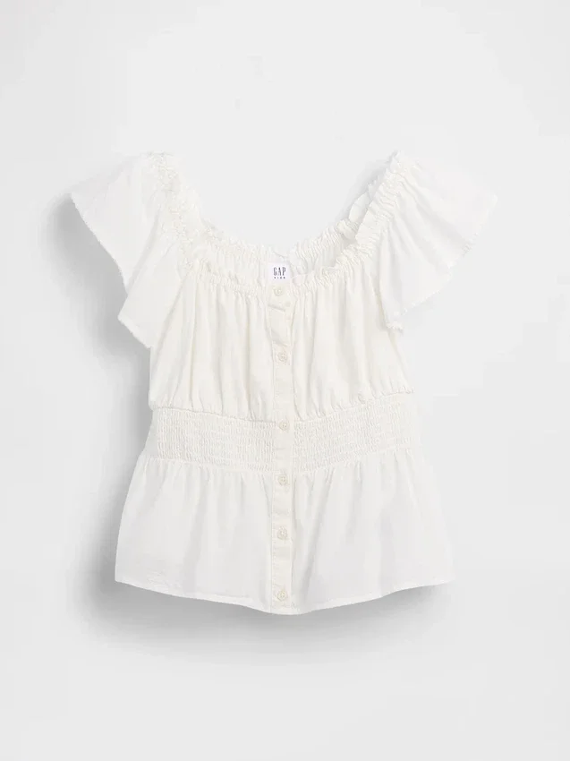 Blusa infantil con mangas con volantes y botones al frente