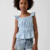 Blusa infantil con peplum, mangas con volantes y fruncido