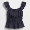 Blusa infantil con peplum, mangas con volantes y fruncido