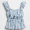 Blusa infantil con peplum, mangas con volantes y fruncido