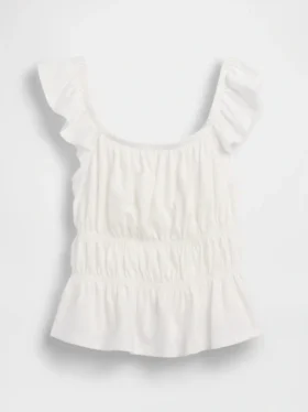 Blusa infantil con peplum, mangas con volantes y fruncido