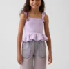 Blusa infantil de gasa de algodón con peplum fruncido