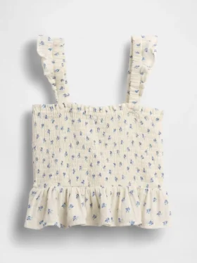 Blusa infantil de gasa de algodón con peplum fruncido