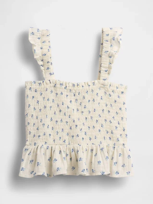 Blusa infantil de gasa de algodón con peplum fruncido