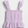 Blusa infantil de gasa de algodón con peplum fruncido