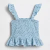 Blusa infantil de gasa de algodón con peplum fruncido