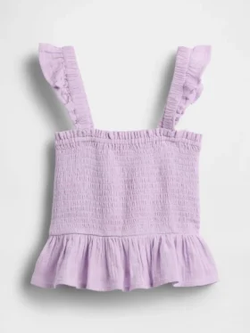 Blusa infantil de gasa de algodón con peplum fruncido