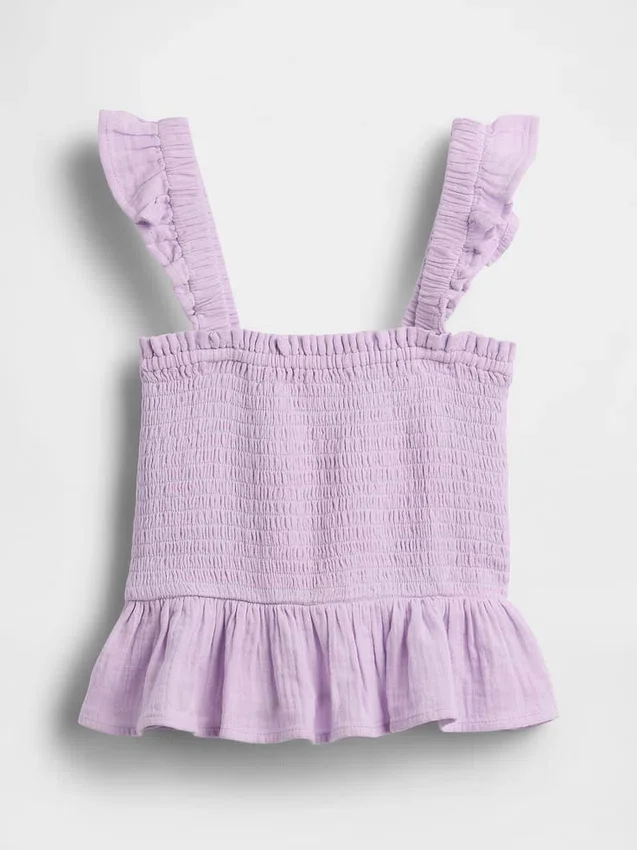 Blusa infantil de gasa de algodón con peplum fruncido