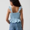 Blusa infantil de gasa de algodón con peplum fruncido