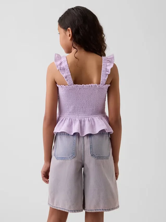 Blusa infantil de gasa de algodón con peplum fruncido