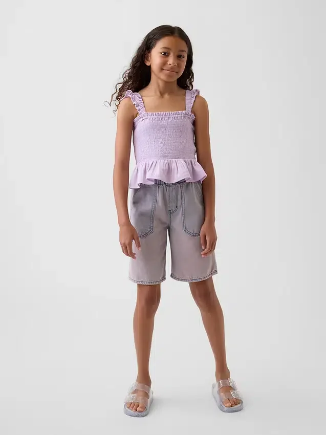 Blusa infantil de gasa de algodón con peplum fruncido