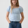Blusa infantil de mangas abullonadas con ribete de encaje