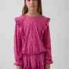 Blusa infantil de punto arrugado con volantes