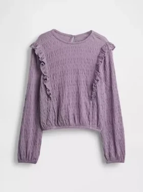 Blusa infantil de punto arrugado con volantes