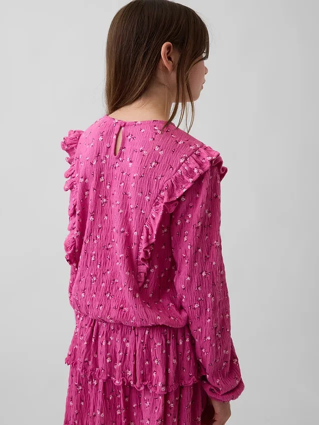 Blusa infantil de punto arrugado con volantes