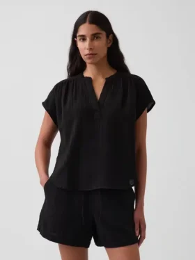 Blusa oversize de gasa de algodón con cuello abierto