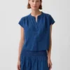 Blusa oversize de gasa de algodón con cuello abierto