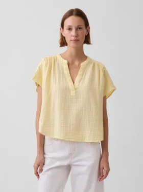 Blusa oversize de gasa de algodón con cuello abierto