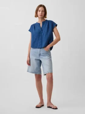 Blusa oversize de gasa de algodón con cuello abierto