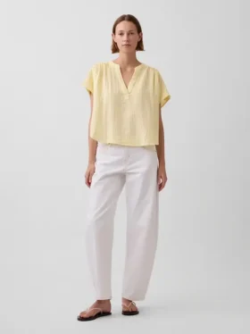 Blusa oversize de gasa de algodón con cuello abierto