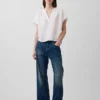 Blusa oversize de gasa de algodón con cuello abierto