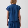 Blusa oversize de gasa de algodón con cuello abierto