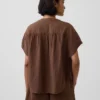 Blusa oversize de gasa de algodón con cuello abierto
