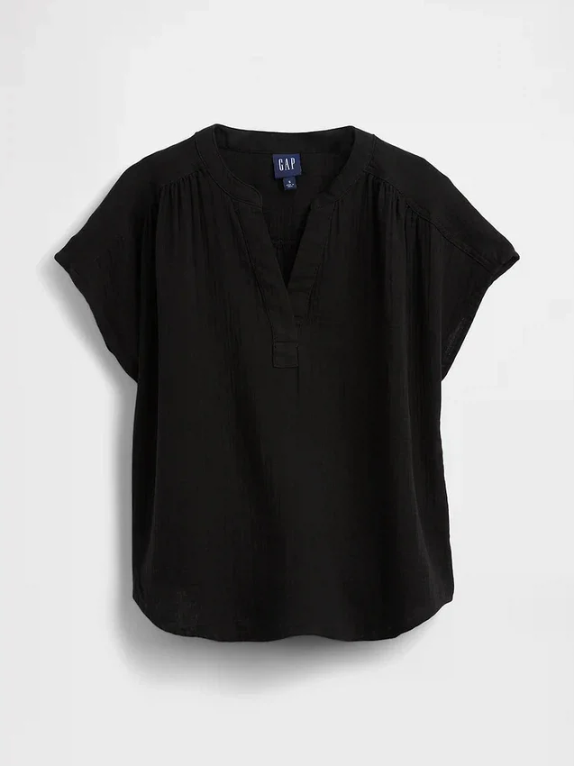 Blusa oversize de gasa de algodón con cuello abierto
