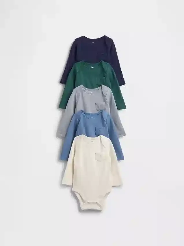Body con bolsillo de tejido tipo waffle Softspun de Baby First Favorites (paquete de 5)