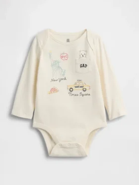 Body de algodón orgánico con bolsillo y logotipo de NYC de la colección «Baby First Favorites»