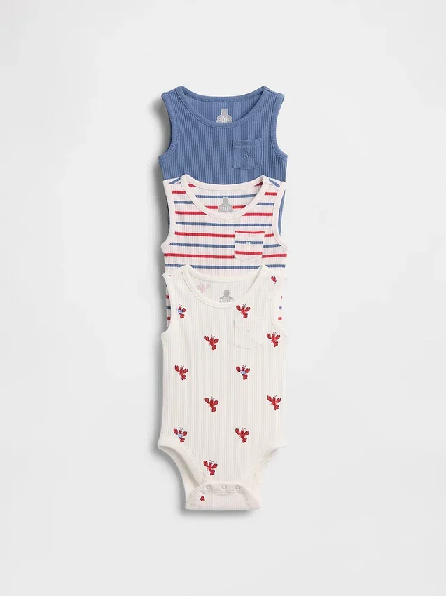 Body sin mangas con bolsillo y cuello Henley de Tinyrib «Baby First Favorites» (paquete de 3)