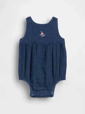 Body tipo burbuja de denim con gasa de algodón para bebé