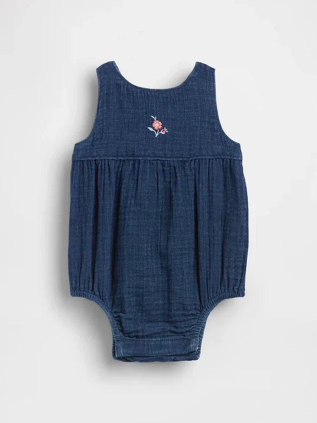 Body tipo burbuja de denim con gasa de algodón para bebé