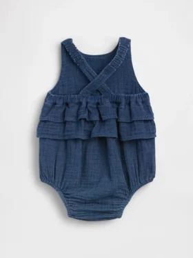 Body tipo burbuja de denim con gasa de algodón para bebé