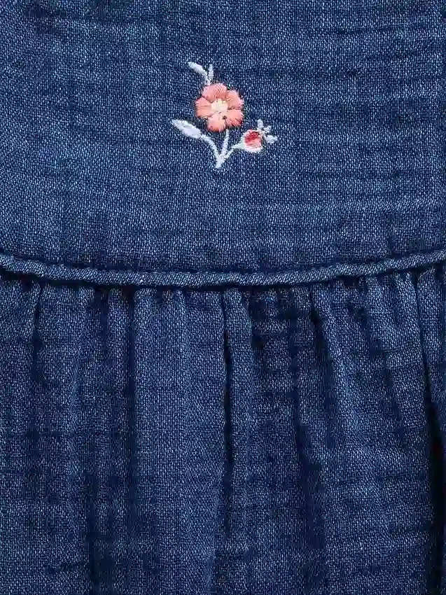 Body tipo burbuja de denim con gasa de algodón para bebé