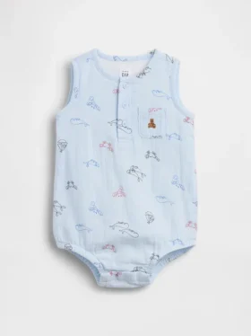Body tipo camiseta Henley con bolsillo para bebé, de gasa de algodón