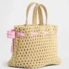 Bolsa de paja con moño de cuadros vichy para niños pequeños