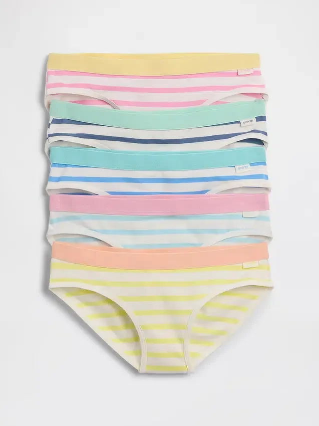 Braguitas tipo bikini de algodón orgánico elástico a rayas para niños (paquete de 5)
