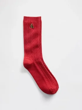 Calcetines de cuello alto con tejido trenzado y el oso Brannan