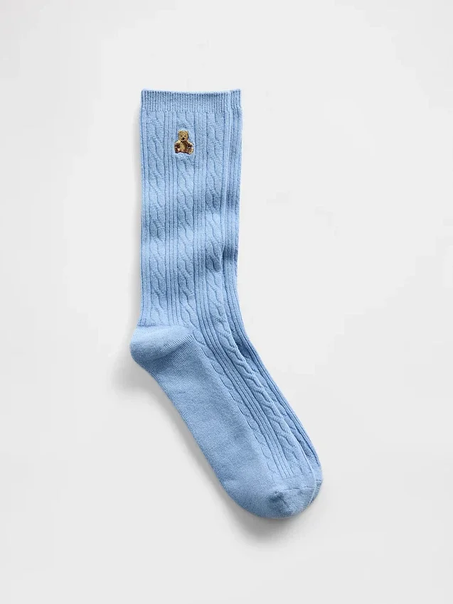 Calcetines de cuello alto con tejido trenzado y el oso Brannan