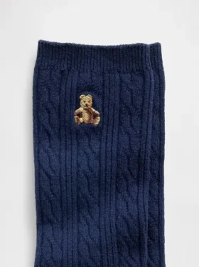 Calcetines de cuello alto con tejido trenzado y el oso Brannan