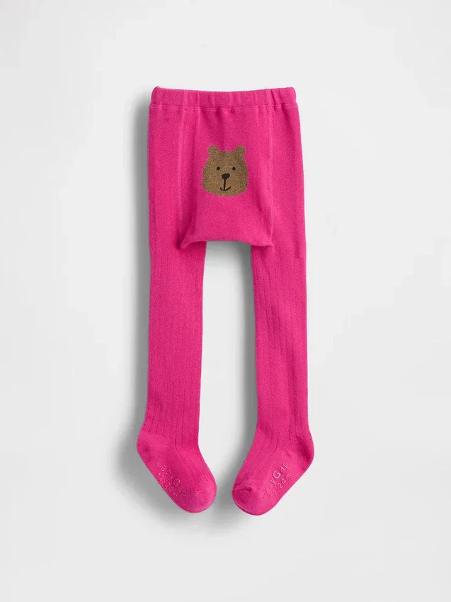 Calcetines de punto acanalado con osito para bebés y niños