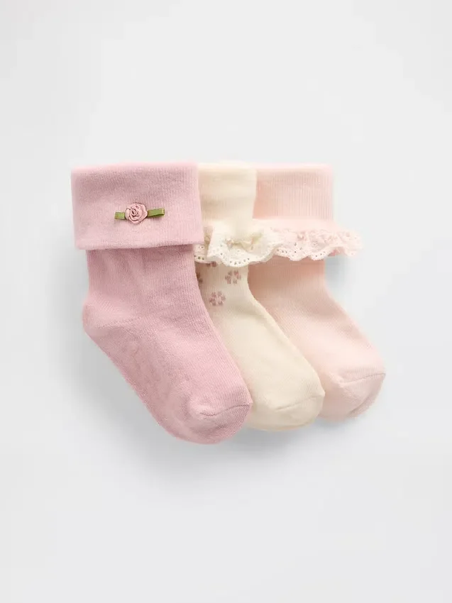 Calcetines para bebé con vuelta (paquete de 3)