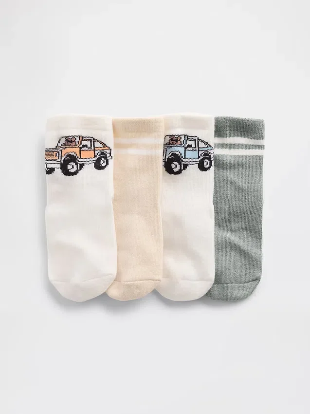 Calcetines para bebés y niños con el oso Brannan y rayas (paquete de 4)