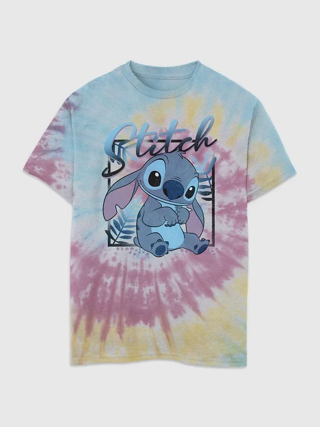 Camisa con diseño gráfico de Lilo y Stitch para niños, estilo tie-dye